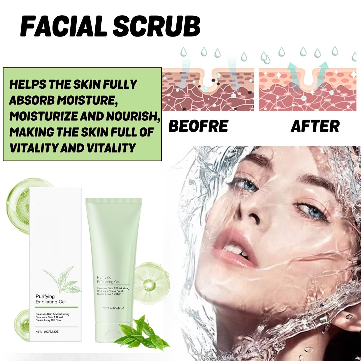 Oumun Purifying Exfoliating Gel,Face Exfoliating Scrub,Exfoliating Scrub Gel,Purifying Enzymes Exfoliating Gel,Face Scrub,Face Exfoliator,Exfoliating Face Wash,Face Scrub Exfoliator,Facial Scrub Exfoliator
