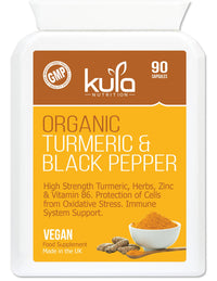Kula Nutrition Turmeric Supplements with Black Pepper High Strength 1580mg - 90 Vegan Turmeric and Black Pepper Capsules - Tumeric and Ginger Joint Care Supplements with Curcumin, Anti Inflammatory Tablets