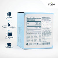 Revive Naturals Multi Collagen Protein Powder Packets - Types I, II, III, V & X - Hydrolyzed Grass Fed Bovine, Wild Caught Fish, & Free-Range Chicken & Eggshell Collagen. Non-GMO, Halal, (10g Each, 40 Packets)