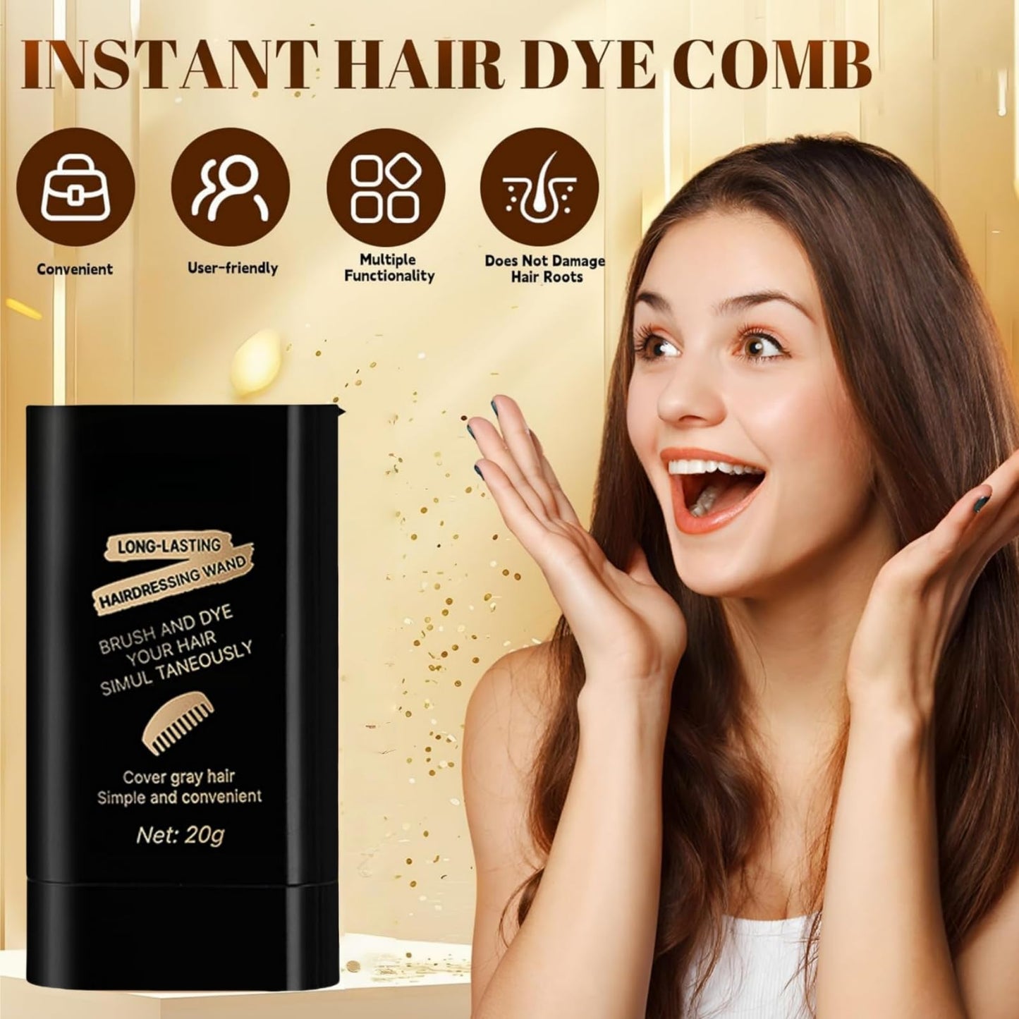 Yoowan Comb Hair Dye for Grey Hair Coverage,Ha-Ir Dye Comb,Ha-Ir Root Colour Touch Up,H-Air Colour Stick,Concealer Stick For Women,Waterproof&Sweat-Proof,Temporary Dyeing,Gentle Formula(Brown)