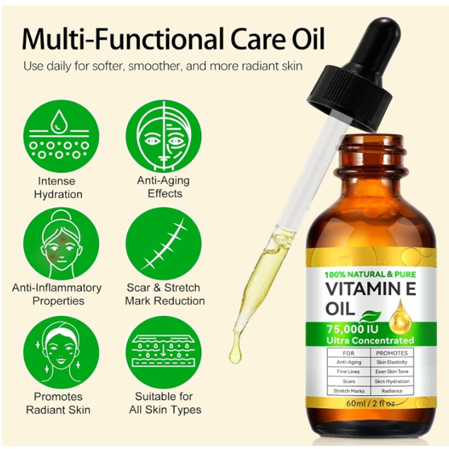 MEITREND Vitamin E Oil for Skin,Body Oil for Face,Smooth & Hydrate