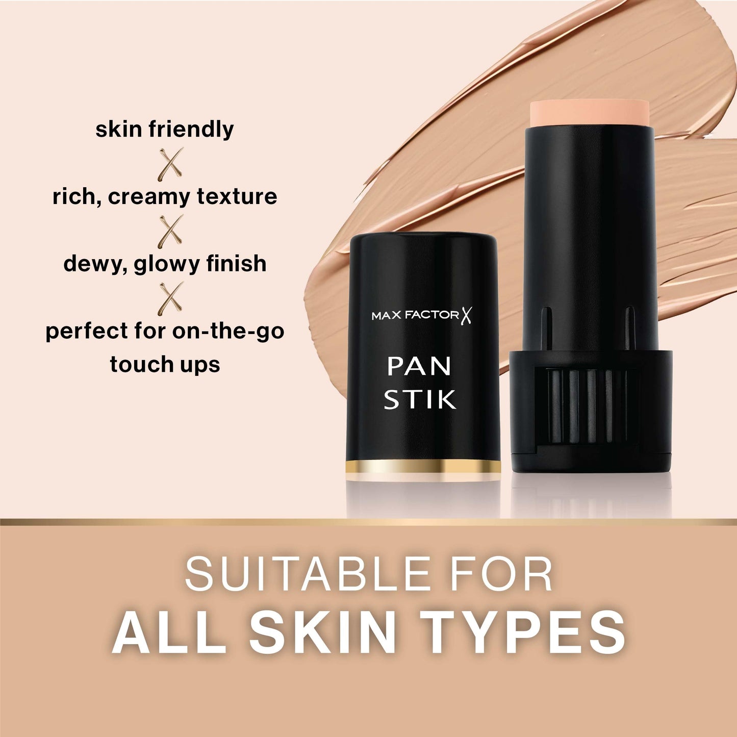 Max Factor MAX FACTOR - Pan Stik Foundation - Rich Creamy Foundation, Smoothing Effect, Full Coverage, Dewy Skin Look - Normal To Dry Skin - 14 Cool Copper - 9g