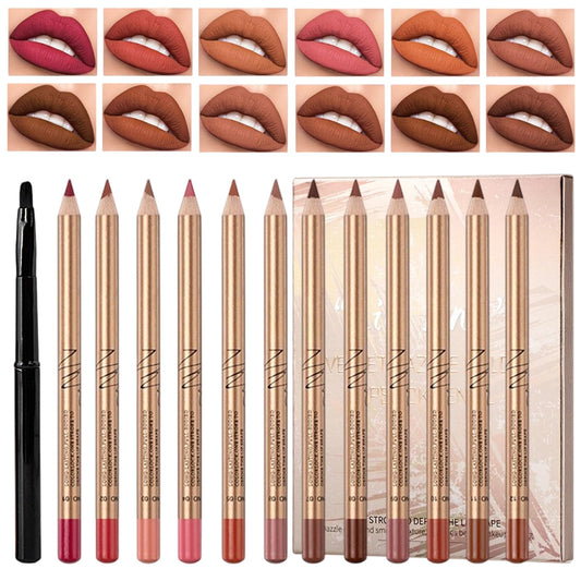Bisienya 12pcs Lip Liners Set,Matte Lipstick Lip Liner Pencil,Longwear Smooth Lip Pencil,Smooth and Long-Lasting Lip Pencil Liner,Creamy Lip Liner,High Pigmented Waterproof Natural Lip Makeup
