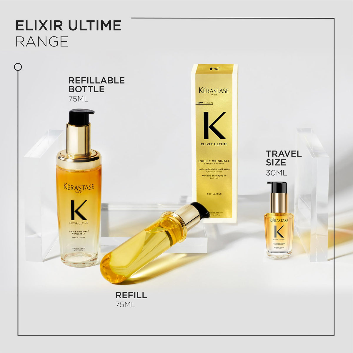 KÉRASTASE Kérastase Elixir Ultime Hair Oil, Nourishes Dull Hair, For All Hair Types, Strengthens and Protects Hair From Heat, With Argan and Camellia Oil, L'Huile Originale, 30ml