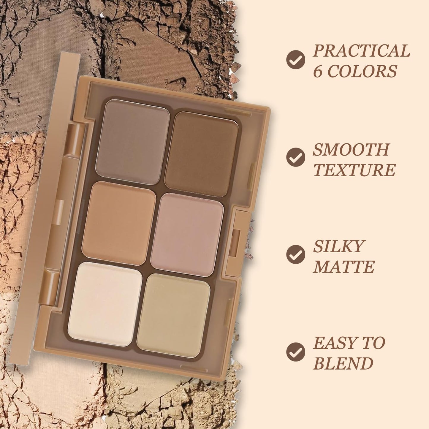 Generic Neutral Nude Eyeshadow Palette – 6 Highly Pigmented Matte & Shimmer Shades, Waterproof, Long-Lasting, Blendable, Includes Brushes – Perfect for Mature Skin & All Skin Tones