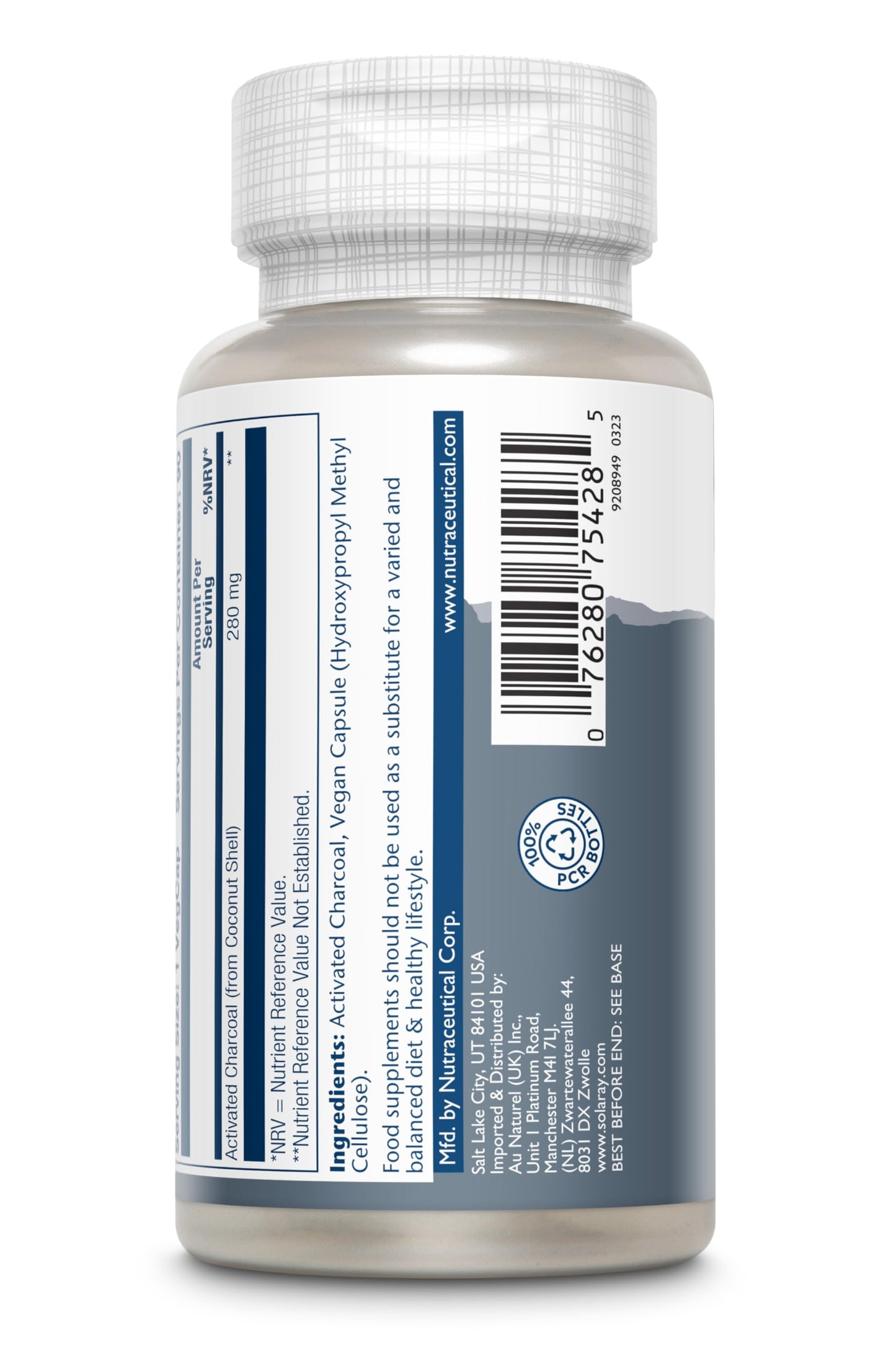 SOLARAY Activated Charcoal - 90 Vegan Capsules not Tablets - High Strength Supplement from Natural Coconut Shell - Lab Verified - Solaray