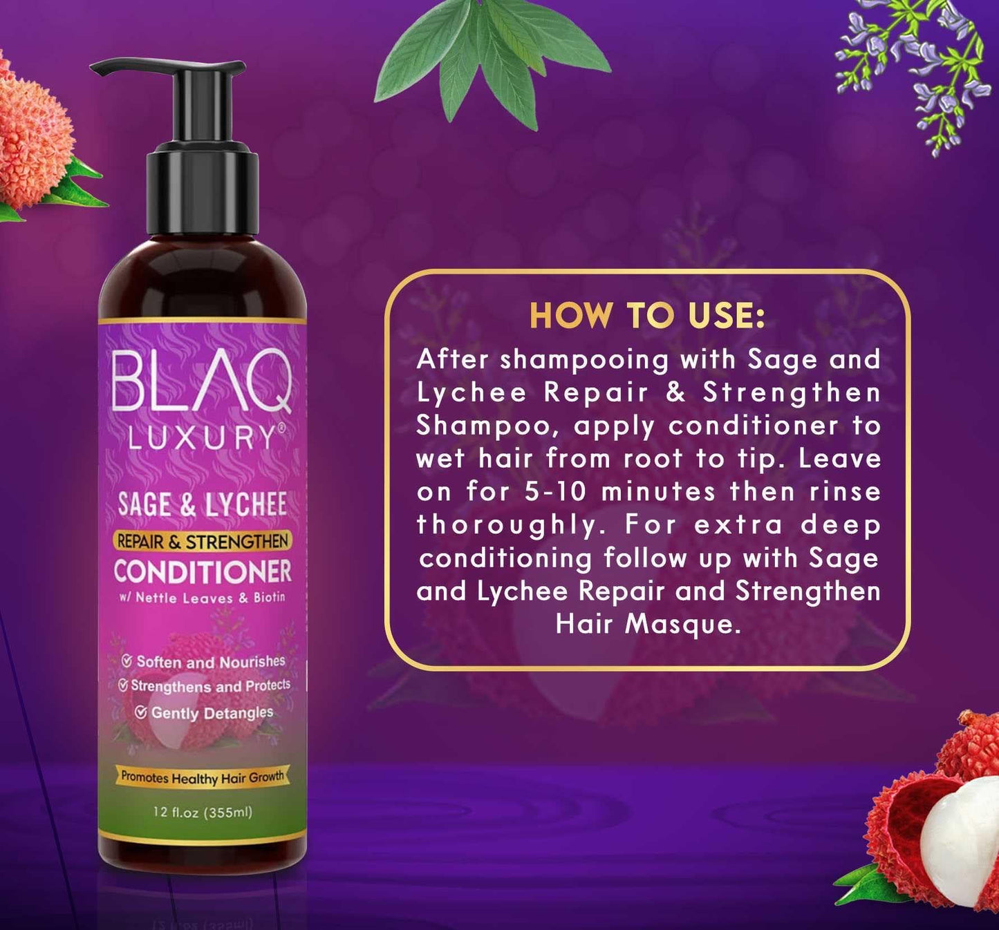 blaq luxury Blaq Luxury Sage & Lychee Repair and Strengthen Conditioner 12oz
