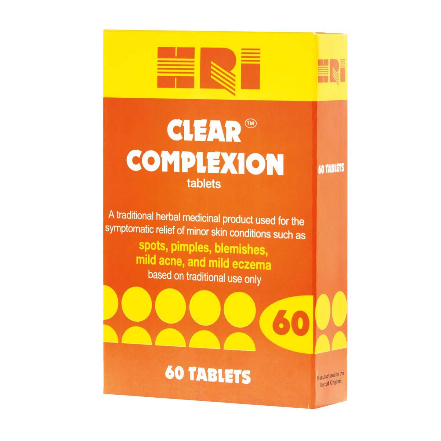HRI Clear Complexion 30 Tablets - for Symptomatic Relief of Minor Skin Conditions Such as Spots, Pimples, Blemishes, Mild Acne, Mild Eczema. 1 Pack