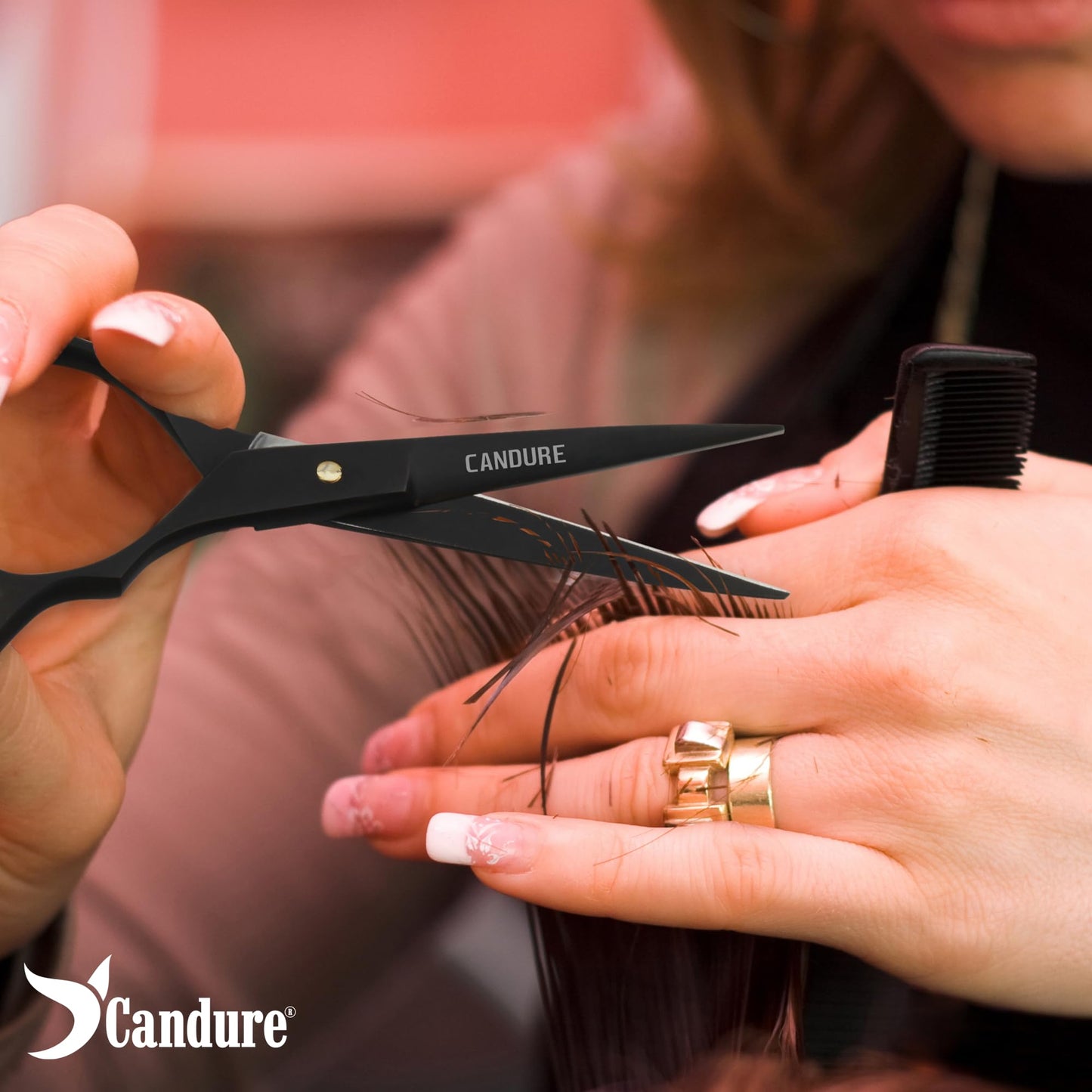 Candure Hairdressing Scissor with Comb & Leather Pouch 6.5" - Hair Scissor for Professional Hairdressers, Barbers Stainless Steel Hair Cutting Shears for Salon, Men, Women, Children and Adults Black