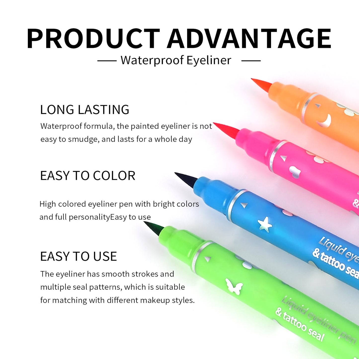 KYDA 4 Color Eyeliner Stamp Liquid Eyeliner, Waterproof & Smudge-proof Colorful Eyeliner pen,Fluorescent Rainbow Eye Liners for Women