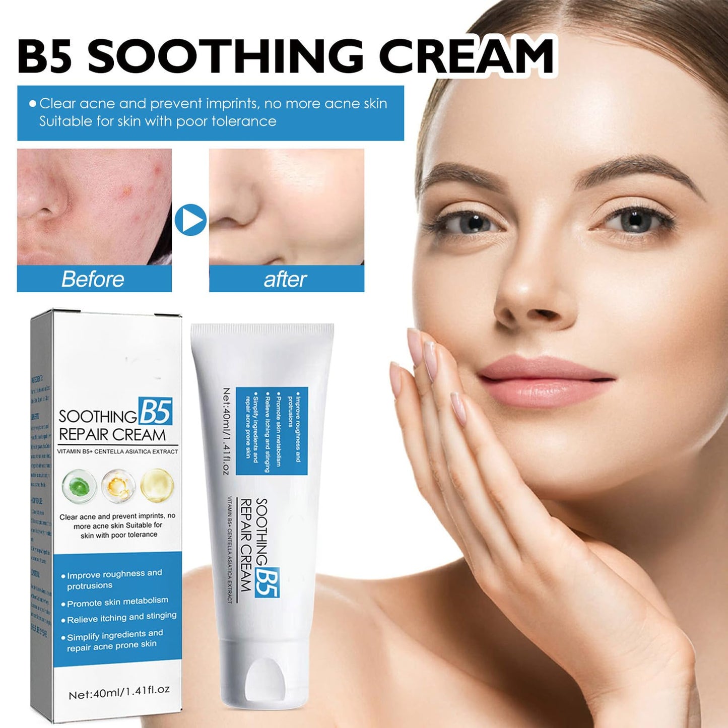 DMQ Repair Face Cream,Smoothing Day Cream,Anti Redness Moisturiser Cream,Firming Face Cream For Sensitive Skin,Face Moisturizer For Women & Men,Vitamin B5 Cream For Acne,Brightening & Repair Damage Skin