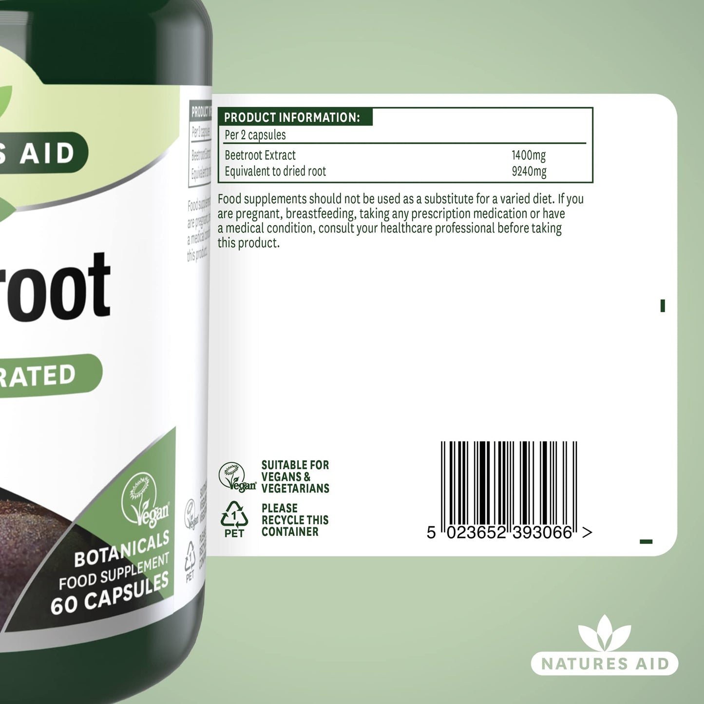 Natures Aid Beetroot 4620mg Supplement - Concentrated High Potency 9240mg Dried Root 1400mg Beetroot Extract - Supports Blood Pressure, Digestion and Detox - Non-GMO, Vegan, Gluten-Free - 60 Capsules