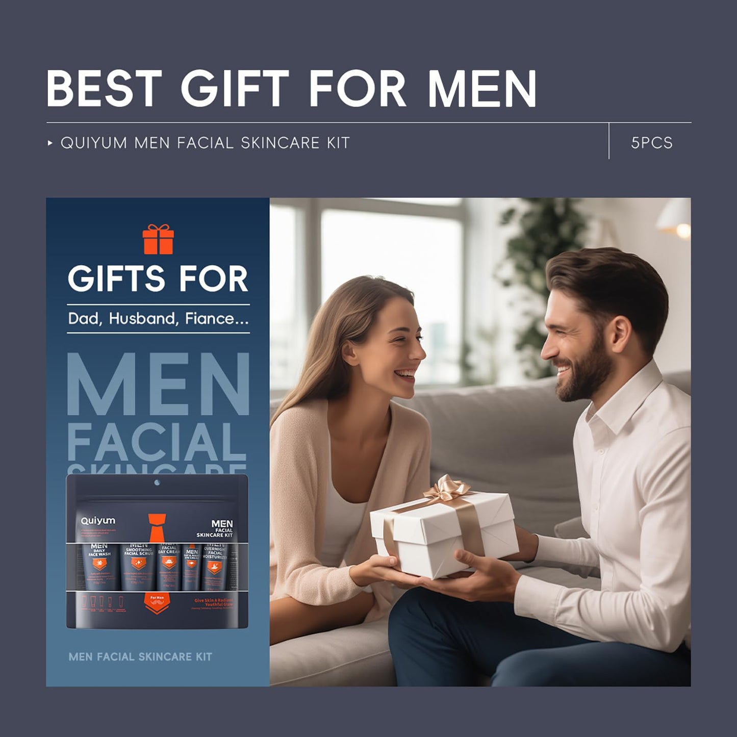 ISBEAUSOLS 5PCS Mens Skincare Gift Set - Moisturizing Skin Care Sets & Kits - Face Wash Men, Facial Scrub, Facial Moisturizer, Eye Cream, Face Cream - Skincare Set for Men - Mens Moisturiser Face - Facial Kit