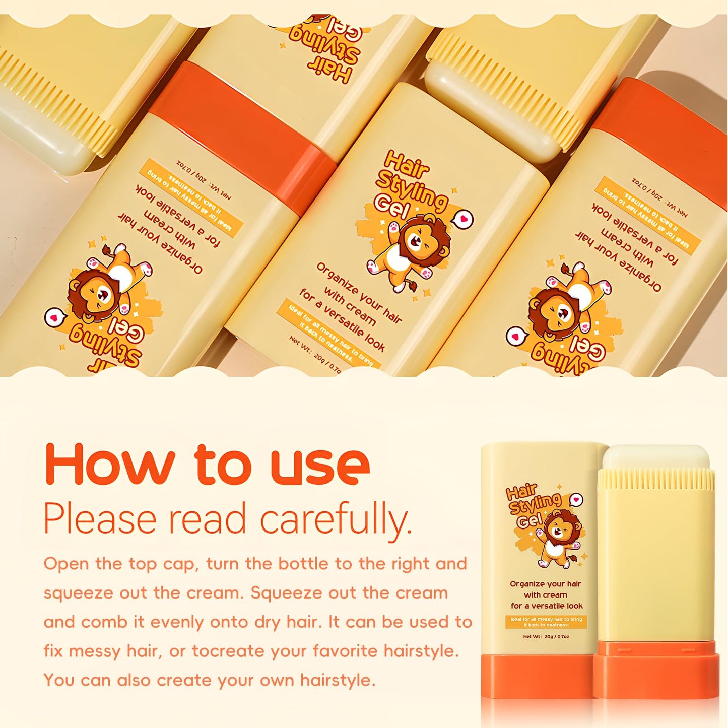 Generic Kids Hair Wax Stick, 2-in-1 Design with Built-In Comb, Moisturizing Non-Greasy Hair Styling, Easy to Use, Portable and Compact for Kids
