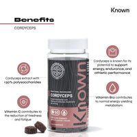 Cordyceps 400mg Mushroom Gummies by Known Nutrition | Natural Support for Energy and Endurance | Delicious Natural Apple Flavour | 60 Two-a-Day Vegan Gummies (One Month’s Supply)