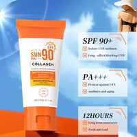 HUOWEH 60g Sun Block,Sun Cream Face,Collagen Sunscreen SPF 90 PA+++, Ultra High Protection Face Moisturizer with 36HR Hydration, Water-Resistant (80 Min), Non-Sticky & Sweat-Resistant