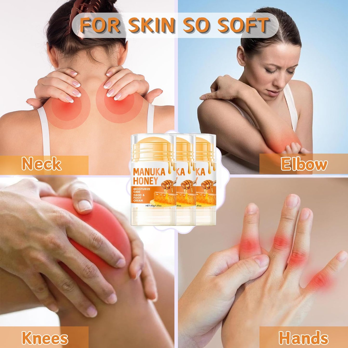 3pcs Moisturizing Hand & Foot Cream for Very Dry Skin - Cracked Heel Repair, Athletes Foot Care with Manuka Honey, Fast Absorption, Anti Dryness & Anti Crack, Portable Daily Size (1.41 oz)