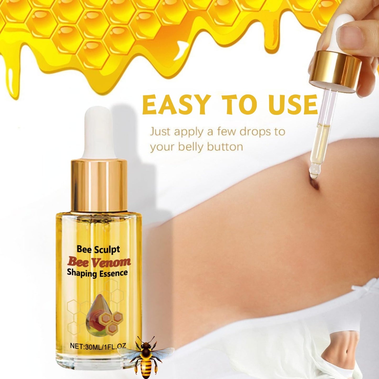 Trendyfave 3PCS Bee Venom Essence Oil Drops - Natural Belly Button & Body Oil for Lymphatic Drainage, Relaxation, Detox Formula, Skin Care, Digestive Support - Fast-Absorbing Pure Oil for Holistic Wellness