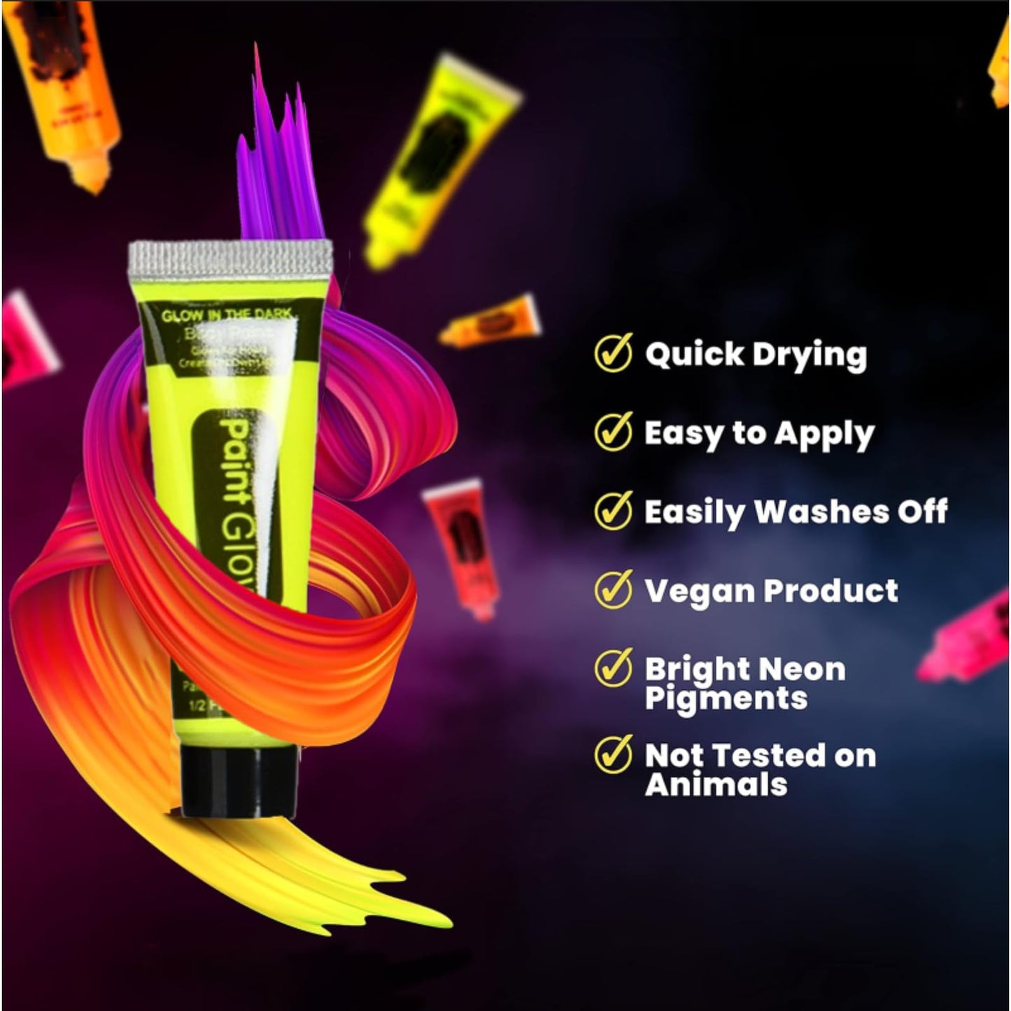 SHEBEEDO 6PCS Glow Under Black Light Neon Face Paint, Vibrant Neon Party Accessories for Adults, Festival Face Paint That Glows in the Dark, High - Quality Body Paint