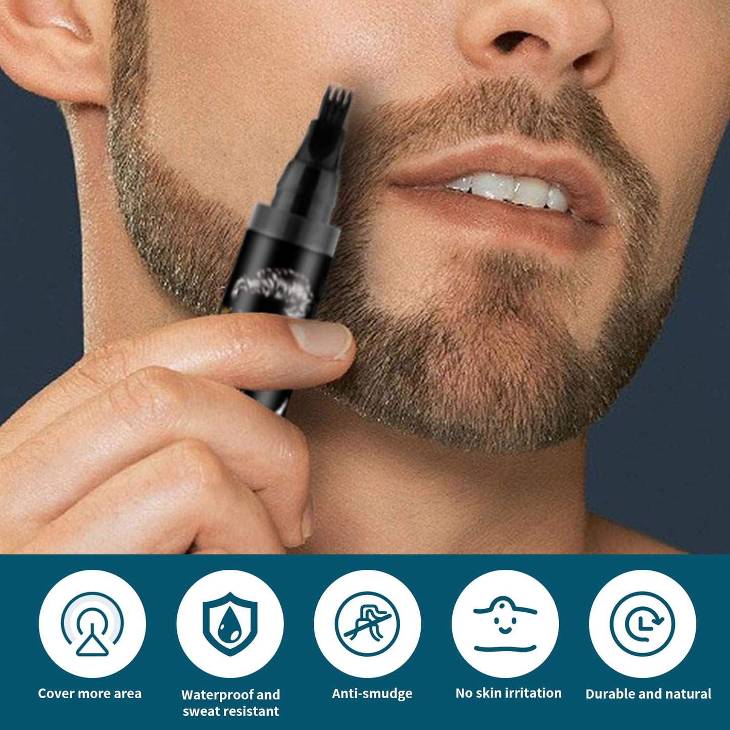 XdealCozyxc 4PCS Beard Pencil Filler for Men, Easy Waterproof Beard Pen (Black)