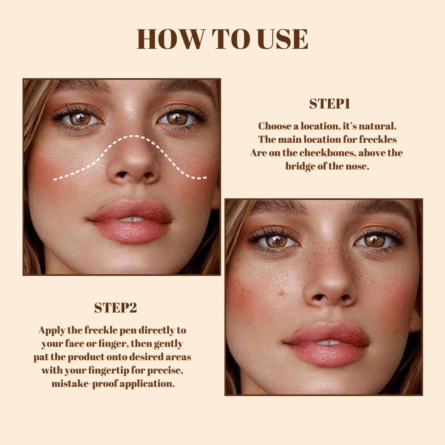 Waterproof Freckle Pen – Natural, Realistic Faux Freckles with Felt Tip Applicator. Quick-Drying, Long-Lasting, Skin-Friendly Makeup for Effortless Freckle Looks (Light Brown)