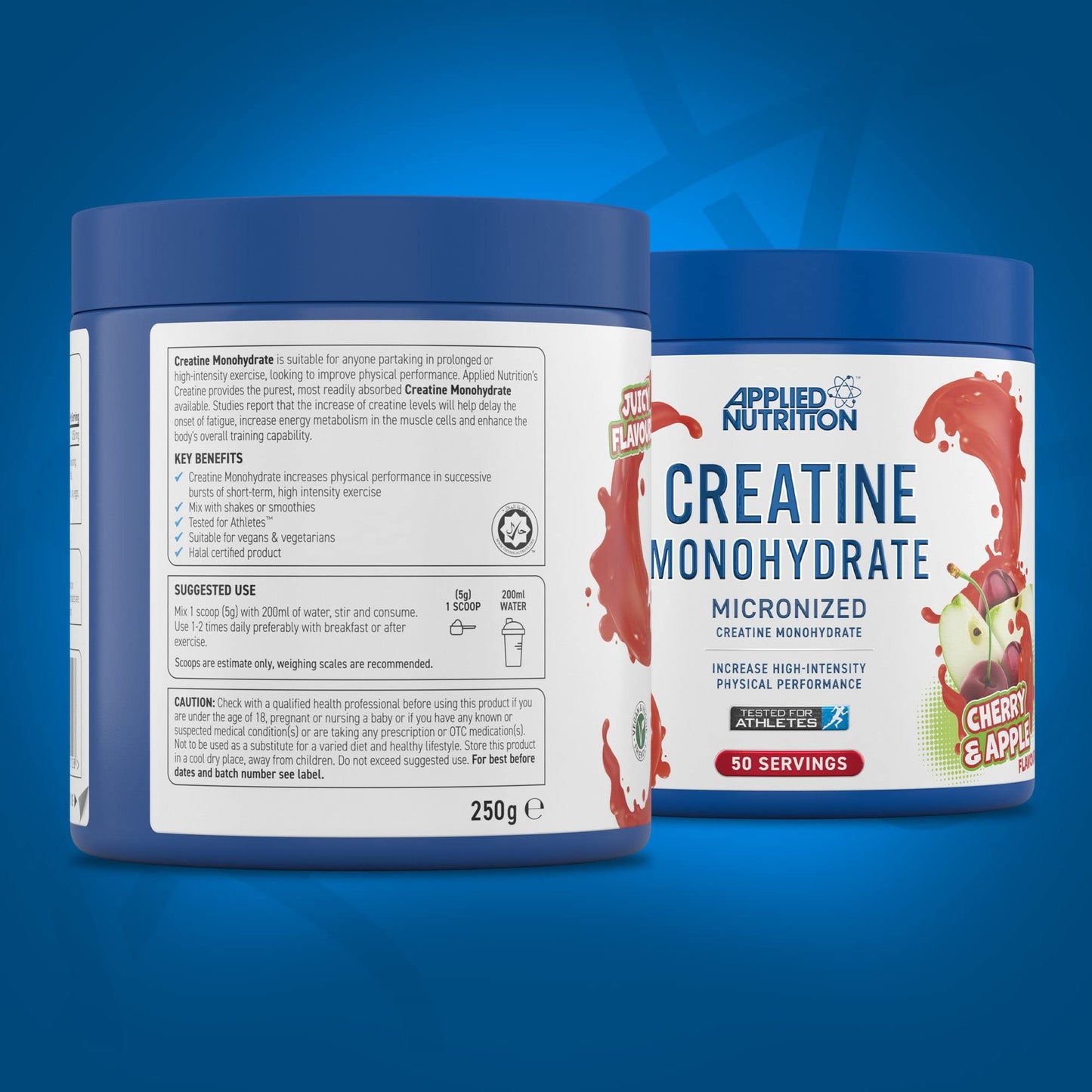Applied Nutrition Creatine + 700ml Shaker | Creatine Monohydrate Micronized Powder with Flavour, Increases High-Intensity Physical Performance (250g - 50 Servings) (Cherry & Apple)