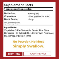 Nutripact Berberine Supplement with Chromium Picolinate and Black Pepper - 60 Vegan Capsules (not Tablets) High Strength 500mg - Made in The UK