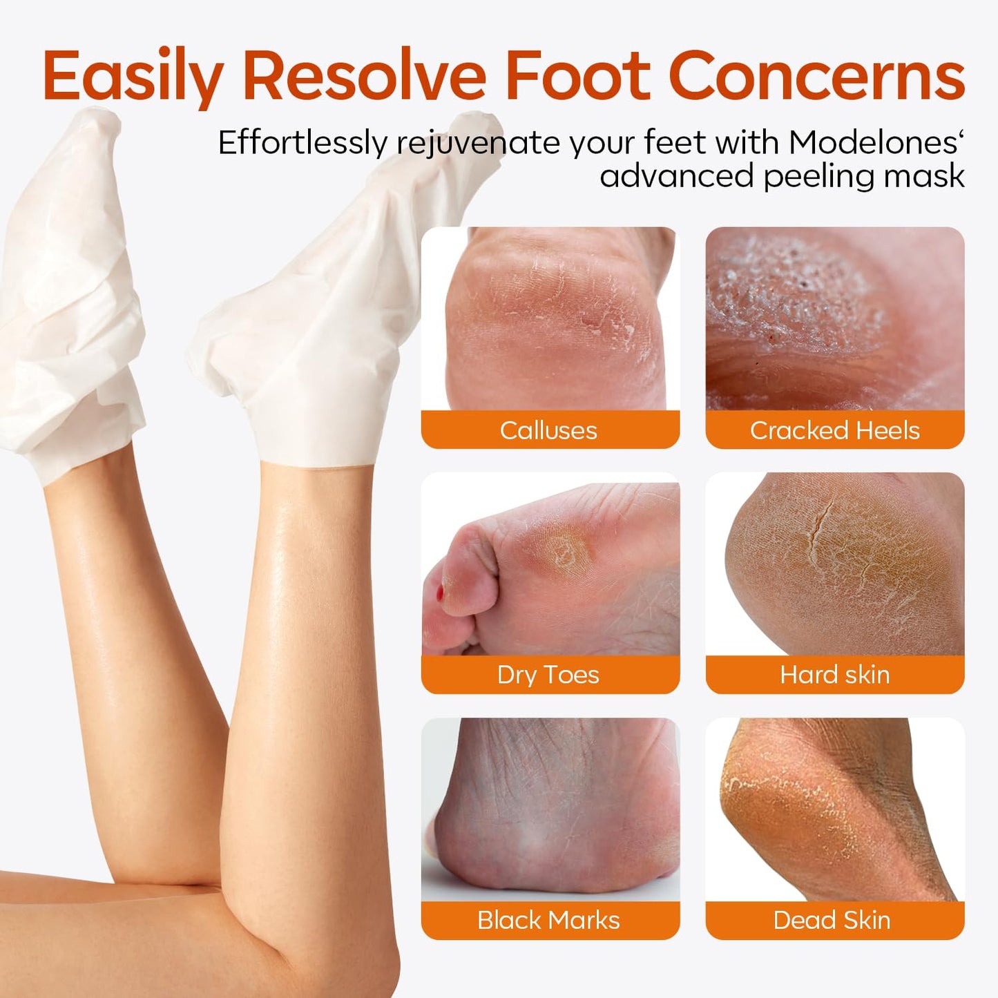 modelones Modelones Foot Peeling Mask 3 Pack, Exfoliating Foot Mask for Dry Cracked Feet, Callus Dead Skin Remover, Additional 3 Pack Collagen Serum for Reviving Baby Soft Smooth Touch Feet, Women and Man