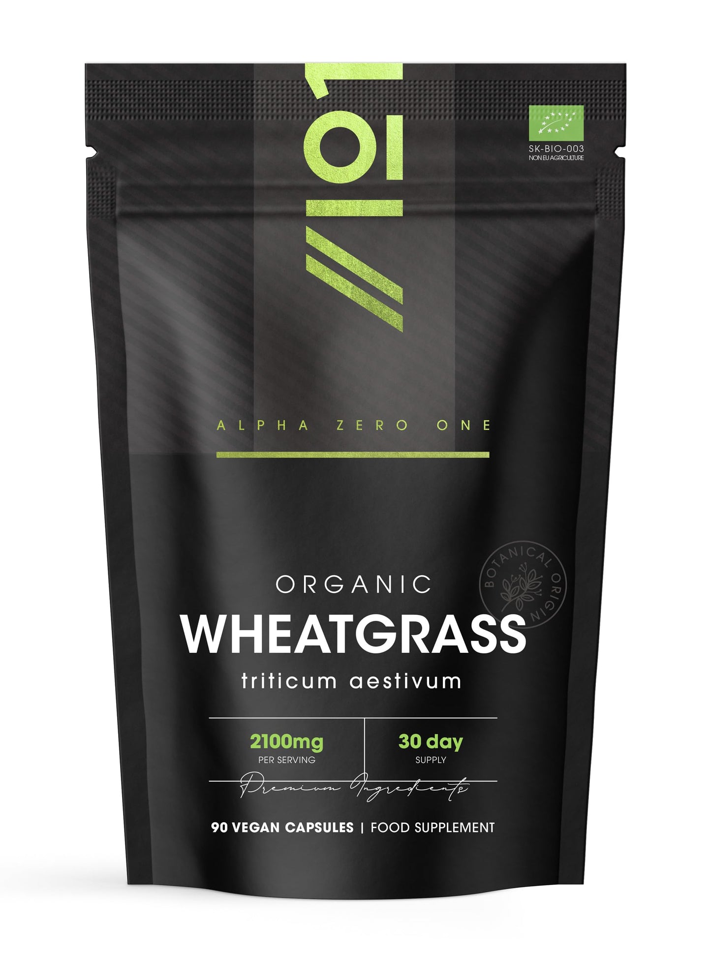 ALPHA01 Organic Wheatgrass 2100mg - High Strength Triticum Aestivum Supplement - 90 Vegan Capsules - Resealable and Recyclable Pouch - by Alpha01