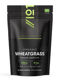 ALPHA01 Organic Wheatgrass 2100mg - High Strength Triticum Aestivum Supplement - 90 Vegan Capsules - Resealable and Recyclable Pouch - by Alpha01