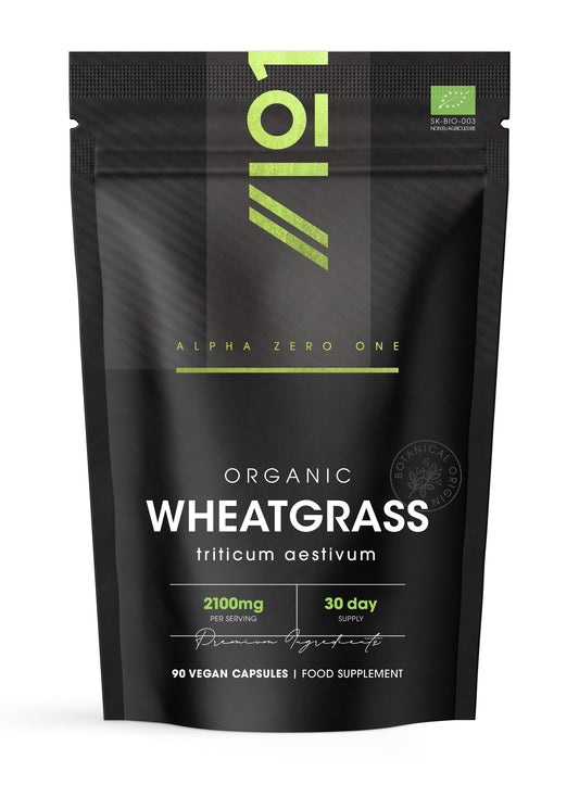 ALPHA01 Organic Wheatgrass 2100mg - High Strength Triticum Aestivum Supplement - 90 Vegan Capsules - Resealable and Recyclable Pouch - by Alpha01