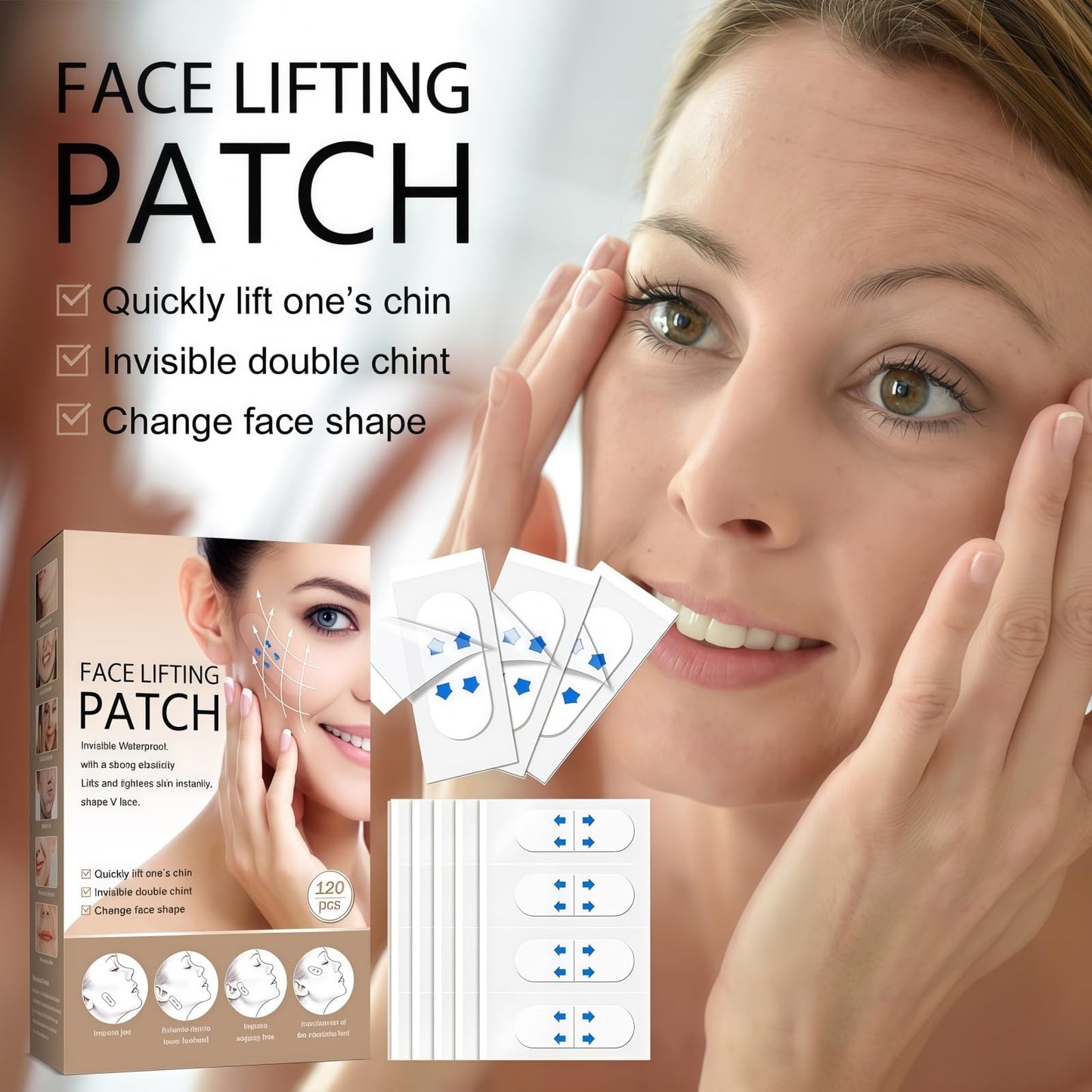 SingHao 120Pcs Lifting Invisible Face for Tapes Tightening Skin,Facial Lift Strips for Instant Facial Uplift,Waterproof Face Stickers Makeup,Wrinkle Hide and Double Chin,Safe and Effective,Quick Pull Up