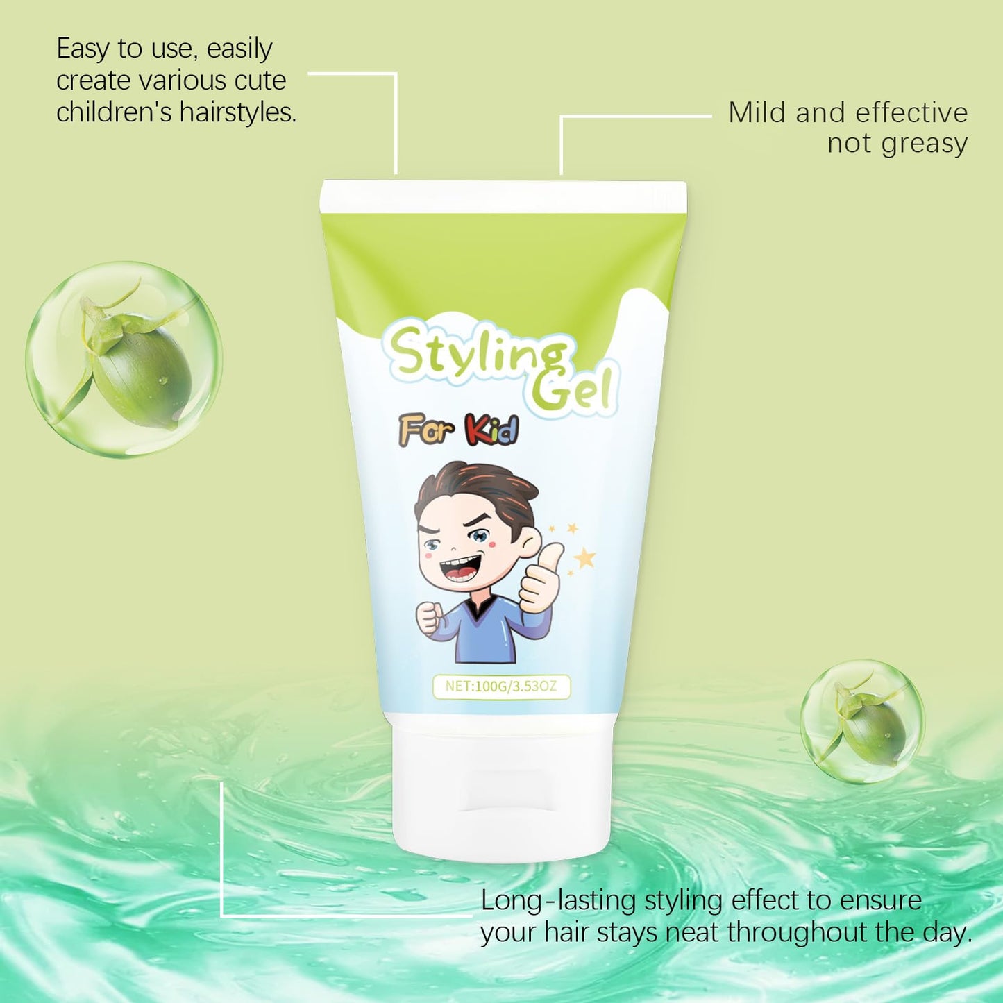 NatrLuxe Kids Styling Gel 100g - Medium-Strong Hold Hair Gel - Long Lasting Fruit Fragrance - For All Hair Styles 3.53oz