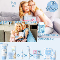 Milk Skincare for Teenage Girls Gifts - Beauty Milk Skin Care Sets & Kits - Nourish Facial Kits for Women with Cleanser,Serum,Cream,Eye Cream,Scrub,5pcs hair Accessories,Gift bag (18pcs)