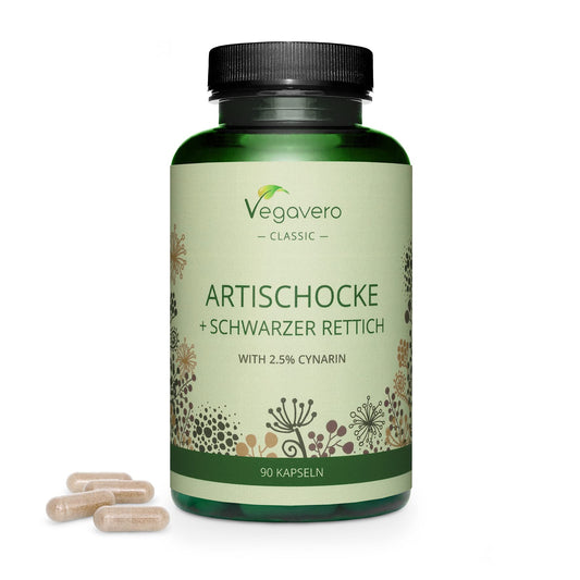 Artichoke & Black Radish Vegavero® | with 2.5% Cynarine & 2% Flavones | Liver & Digestion | 500mg Artichoke Extract, 250mg Black Radish Extract | NO Additives, Lab-Tested | 90 Capsules | Vegan