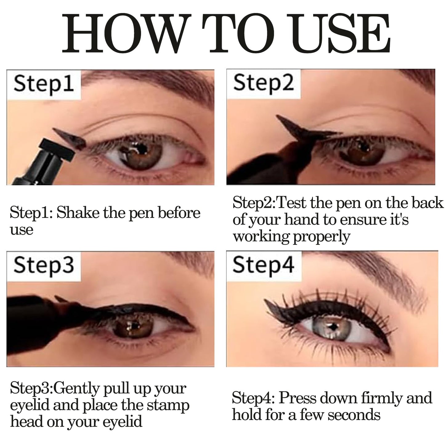 Eveloveu Waterproof Black Eyeliner Stamp Set - 5 Double-Headed Pens with Heart, Flower, Star, Butterfly & Triangle Seal Stamps for Long-Lasting, Smudge-Proof Tattoo Makeup