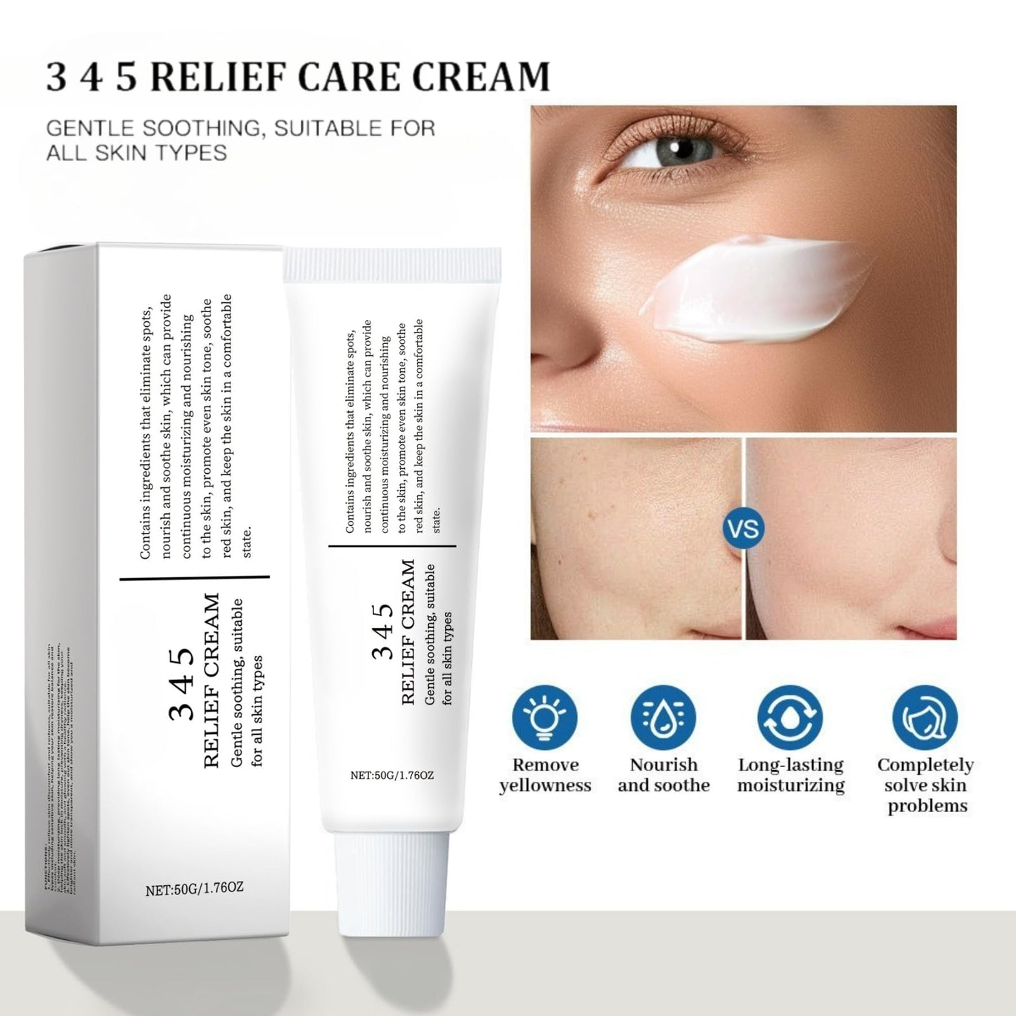 345 Relief Cream,Daily Face Moisturizer,Face Cream for Women,Skin Barrier Repair Cream,Soothing Face Care Moisturiser Cream,to Solve Skin Defects and Moisturize All Skin Types,50ml