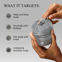Scalp Scrub, SHVYOG Bamboo Charcoal Scalp Exfoliator, Coconut Oil Scalp Exfoliator Scrub for Build Up, Hair Treatment Nourishing Detox Hair Care with Scalp Massager, 10.58 oz