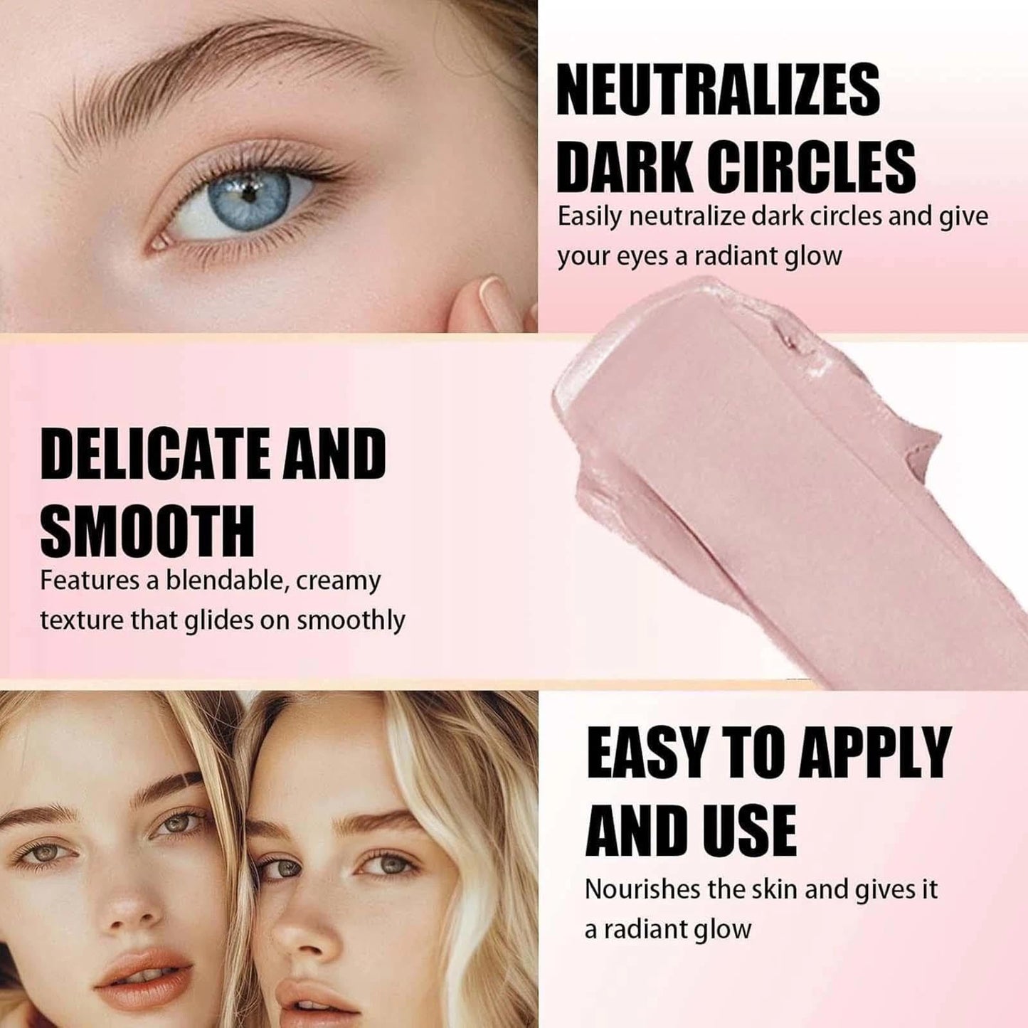 EveBeaty Under Eye Brightener and Concealer - Long Lasting Pink Cream for Dark Circles - Full Coverage for Spots - Highlighter and Foundation in One