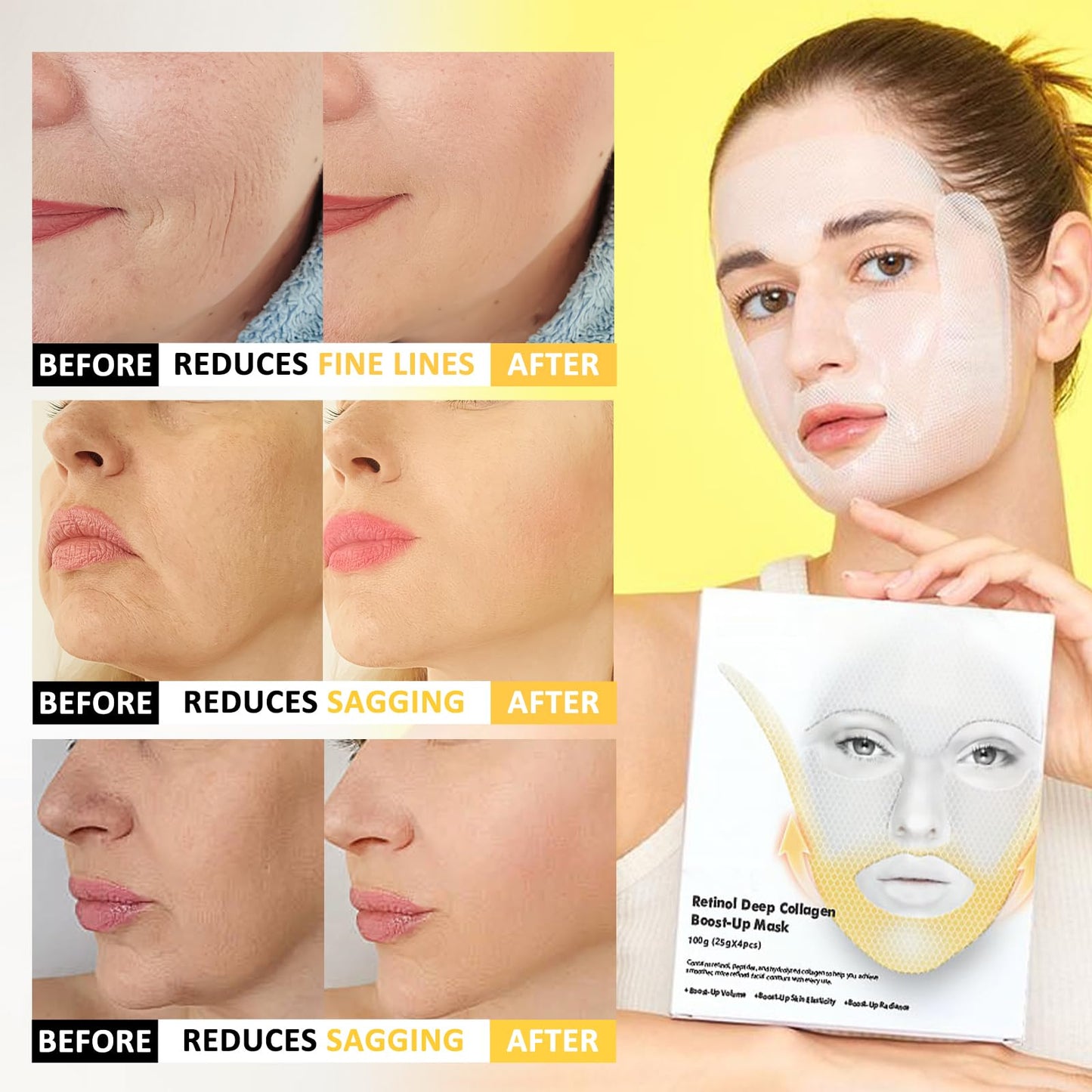 ThamGlow Retinol Deep Collagen Boost-Up Mask, Forehead Wrinkle Patches & V Edge Patches Face Lift, V Line Face Lifting Chin Mask, Neck Tape For Saggy Neck - Hydrate, Firm & Smooth Skin, Anti-Ageing Formula