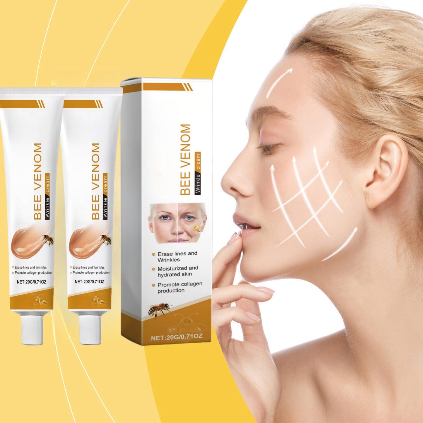 HIVETZ 2PCS Bee Venom Wrinkle Removal Cream,Bee Venom Anti-Wrinkle Firming Multi-Purpose Cream,Bee Venom Skin Treatment Cream,Moisturiser Face Women for All Skin Types,Firming Anti Aging Face Cream