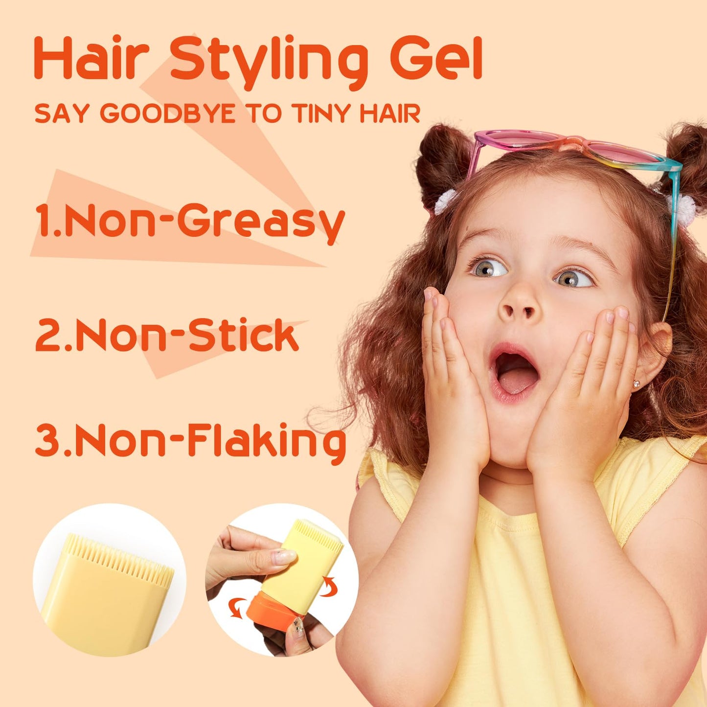 Generic 2-in-1 Hair Wax Stick with Built-in Comb for Kids - Slick Back Hair Brush, Gummy Hair Gel, Moisturizing Non-Greasy Formula, Compact & Portable Styling Stick