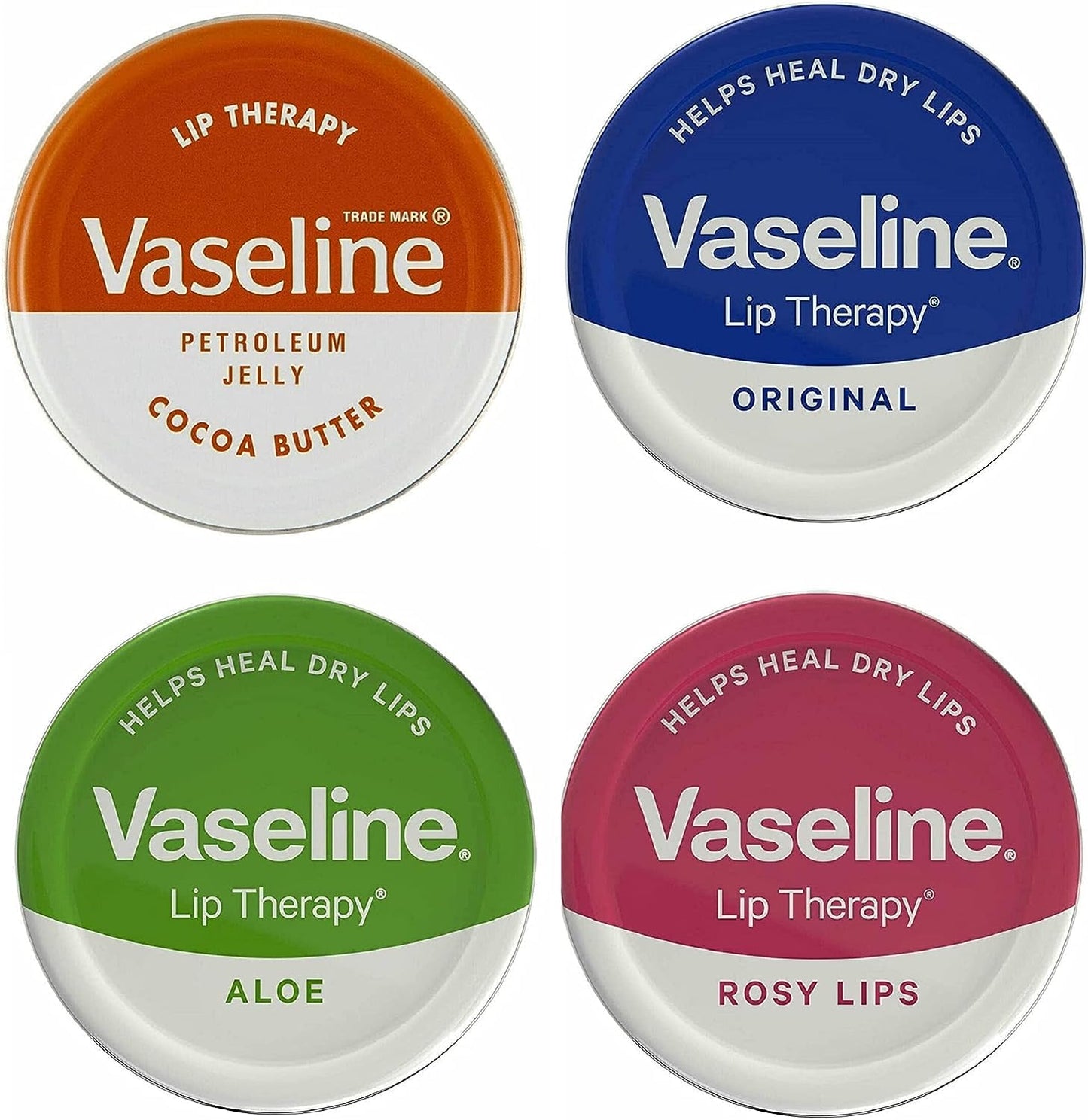 Generic Vaseline Petroleum Jelly Lip Balms - THREE 20g Pocket Size Tins - Aloe Vera, Cocoa Butter, Original, Lip Repair Therapy Protects Dry Cracked