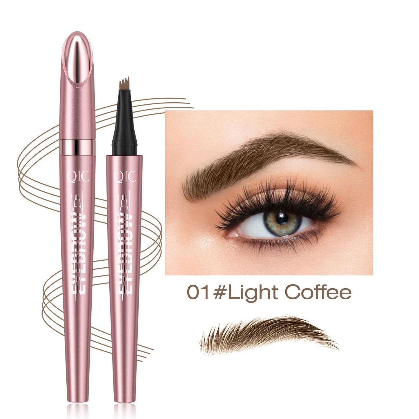 HZZYJ 2024 New Magic Eyebrow Pencil with 4 Micro-Fork Tip Long-lasting Waterproof Eyebrow Pen and Smudgeproof Brow Pen,Creates Natural Looking Defined Eyebrows(Light Brown)