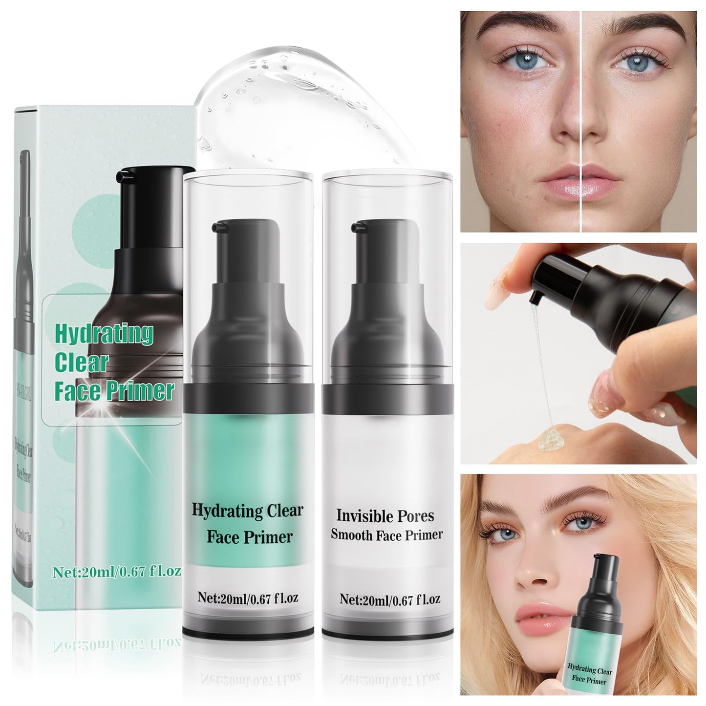 Skynest 2Pcs Poreless Smoothing Face Primer & Hydrating Face Primer,Restoring Makeup Primer For Flawless,Smooth Skin & Long-Lasting Makeup,Fills In Pores & Fine Lines,Vegan & Cruelty-free