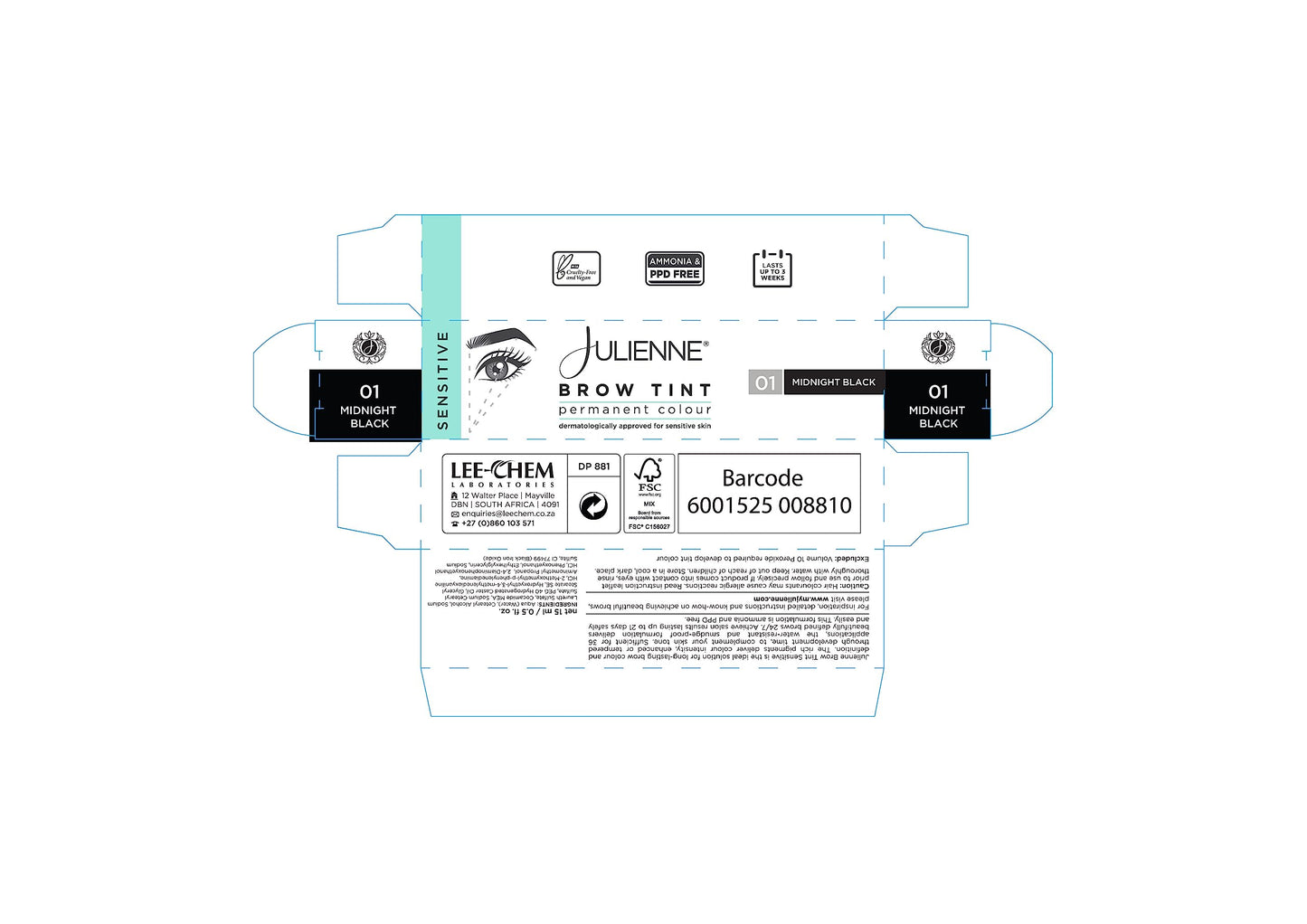 Julienne Sensitive Brow Tint 15ml (Midnight Black)
