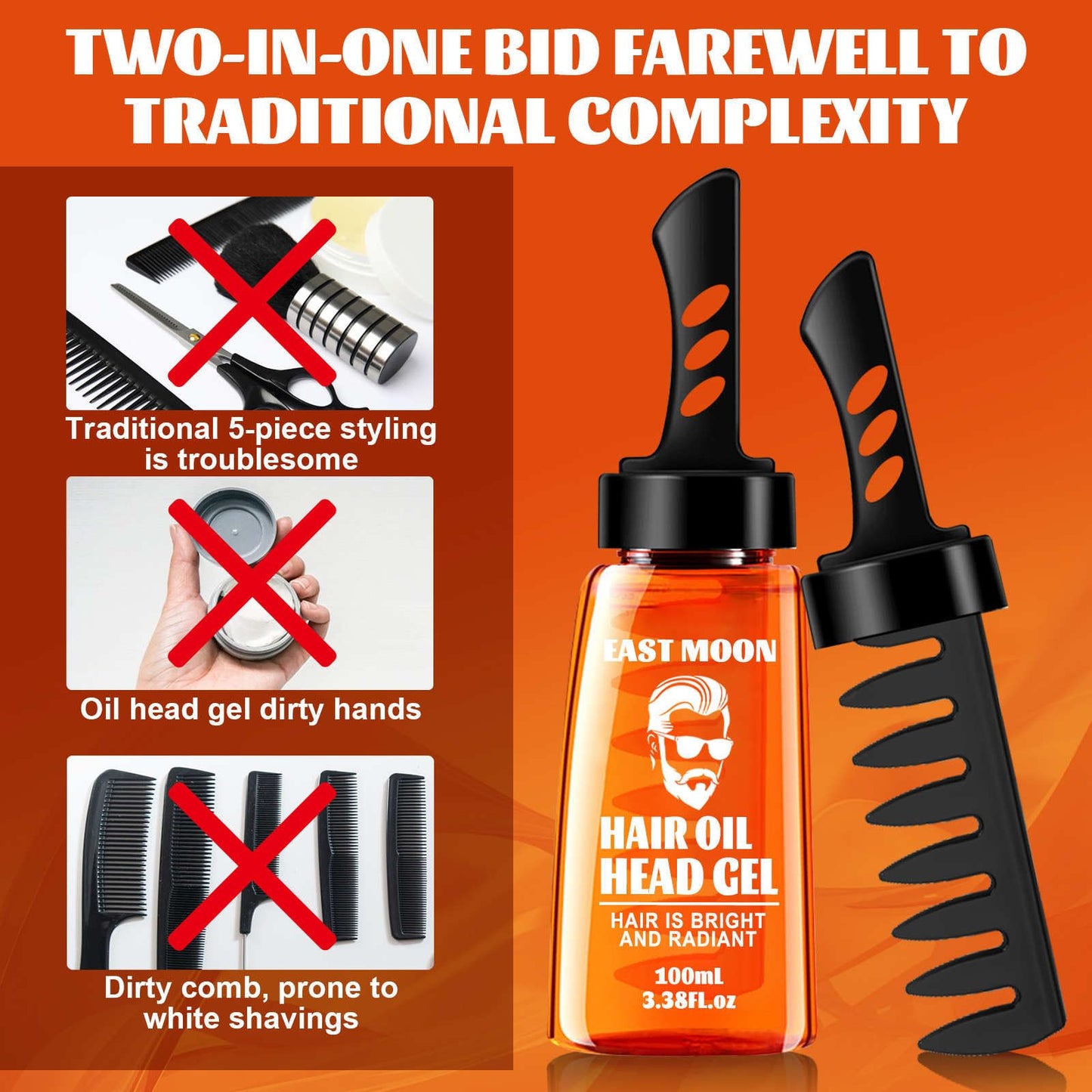 QIEEUMIN 2 in 1 Hair Wax Gel with Comb, Hair Setting Gel with Dip Comb, Men Hair Styling Gel with Comb, Long-Lasting Fluffy Fast Build Hair Oil Head Gel 100ml