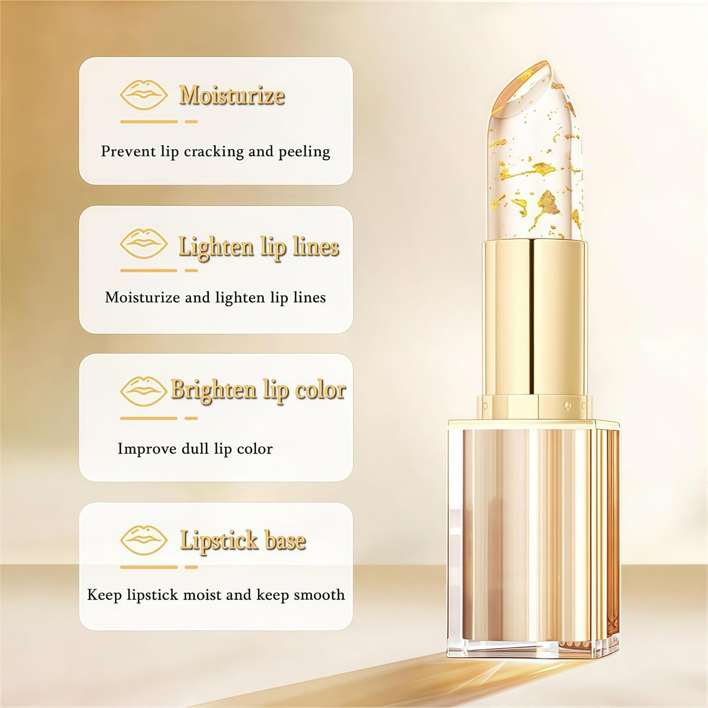 Fankayi Transfer-Proof Color Changing Lipstick with Gold Foil,Transparente Transferproof Gold Crystal Color Changing Lip Stick,24h Long-Lasting Hydration & Glossy Shine Lip Gloss,Colour Changing Lipstick