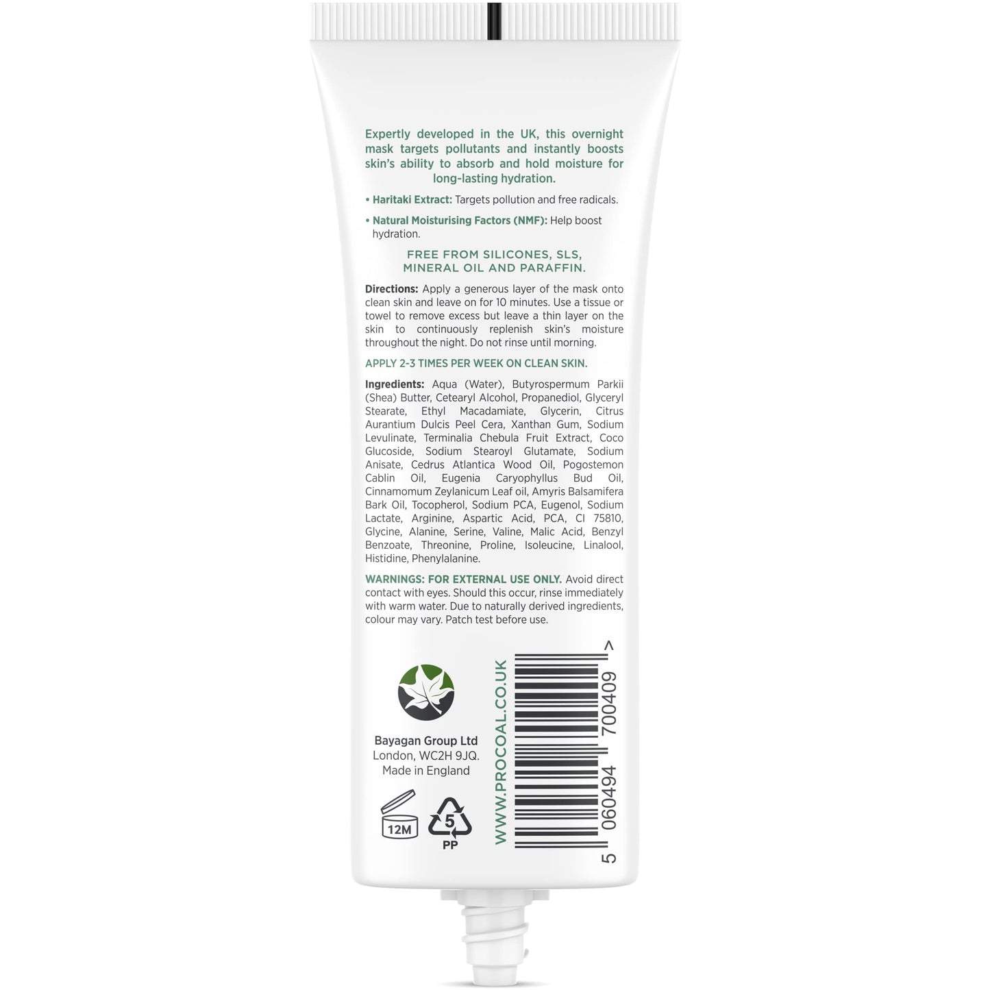 NEW Overnight Face Mask, Hydrating Anti-Pollution Sleep Mask 70ml by Procoal - Fights Pollutants & Replenishes Skin’s Natural Moisture, 100% Recyclable Packaging, Cruelty-Free - Made in UK