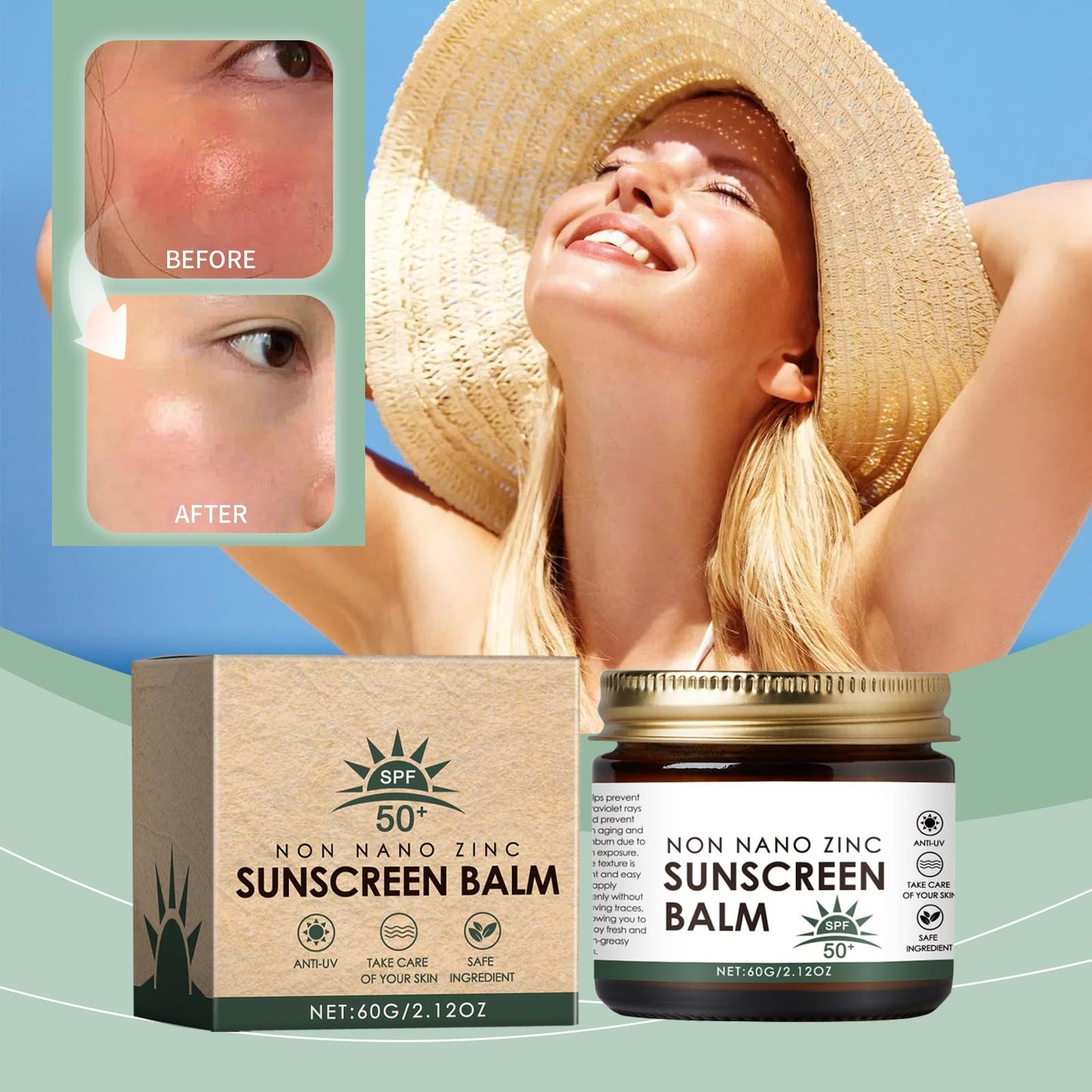 Natural Sunscreen, Zinc Oxide Cream, Tallow Sunscreen, Natural Tallow Sun Cream for Face & Body, SPF50 Suncream, UVA/UVB Protection - Lightweight Sun Balm, Deeply Moisturizing for Face & Body